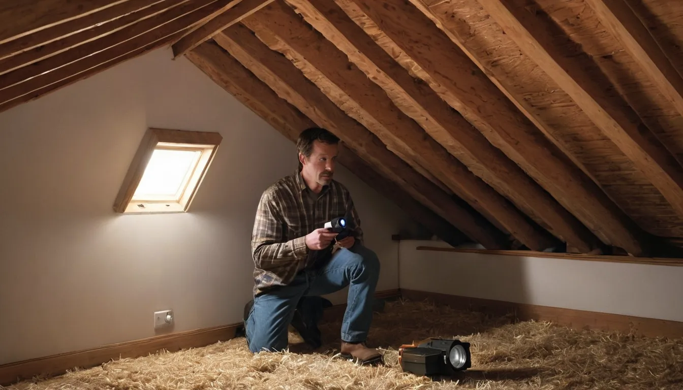 A provider checking an attic space in an older Cedar Park home with a flashlight